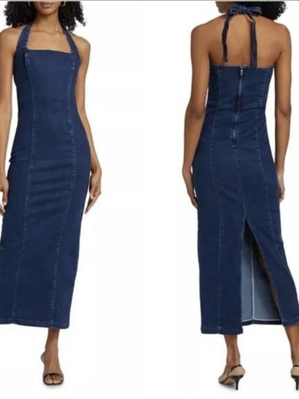 Reformation Navy Halter Denim Midi Dress - Picture 5 of 5